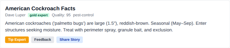 Search result card showing Dave Luper with gold_expert badge and Quality: 95