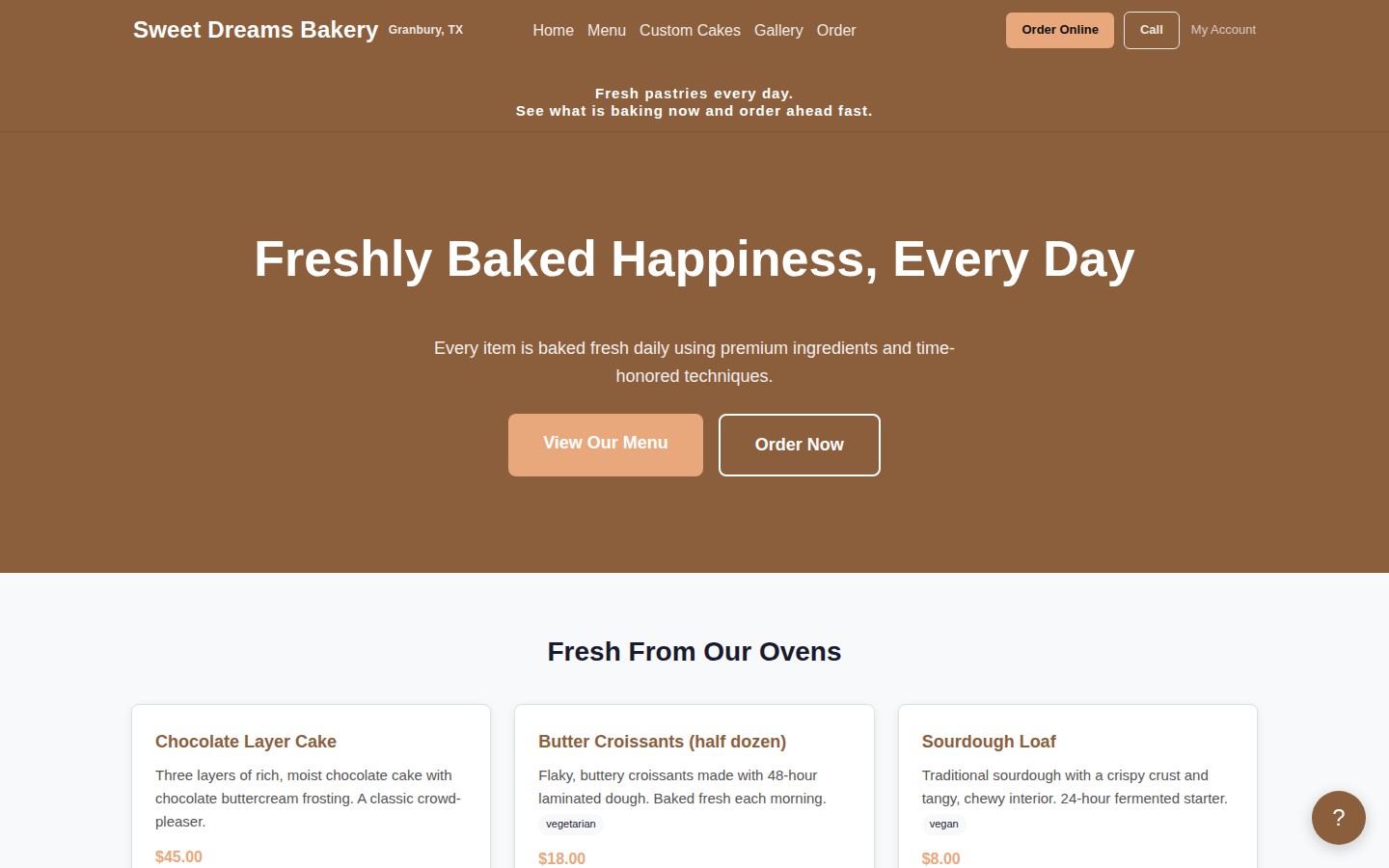 Bakery Demo feature with design drawer