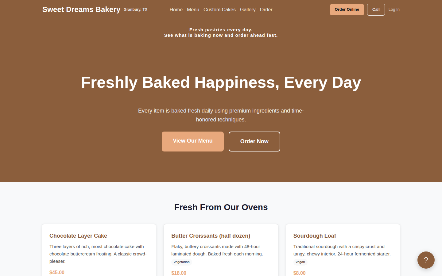Bakery Demo desktop home