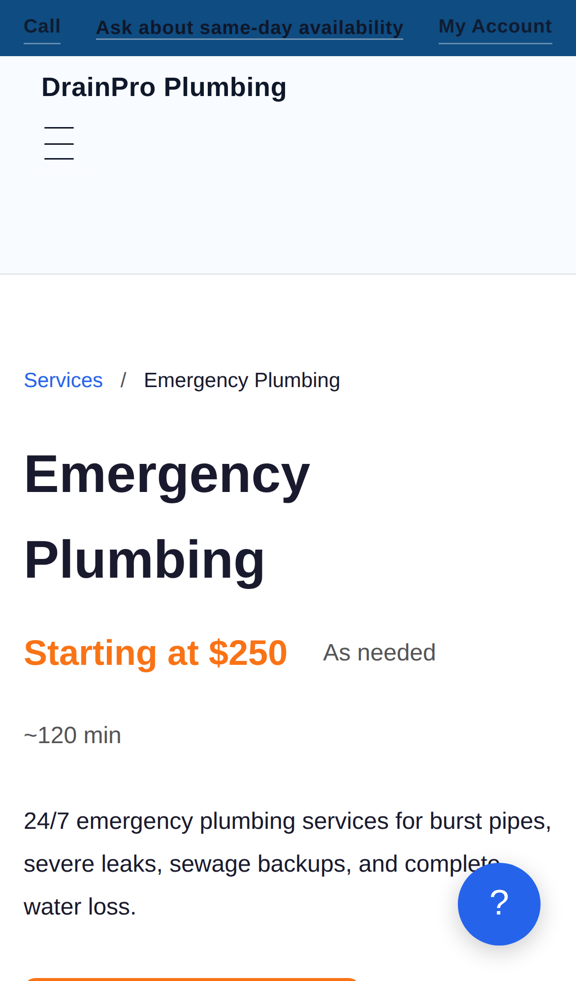 Plumbing Demo mobile feature