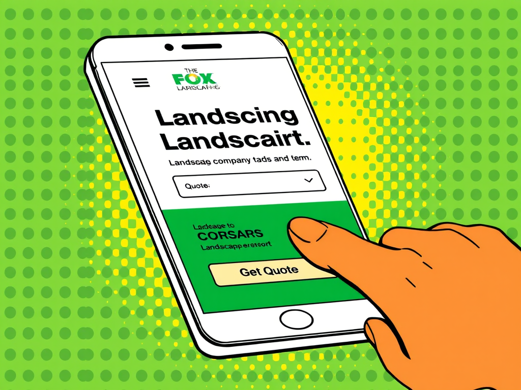 Pop art illustration of mobile landscaping website design with quote request form
