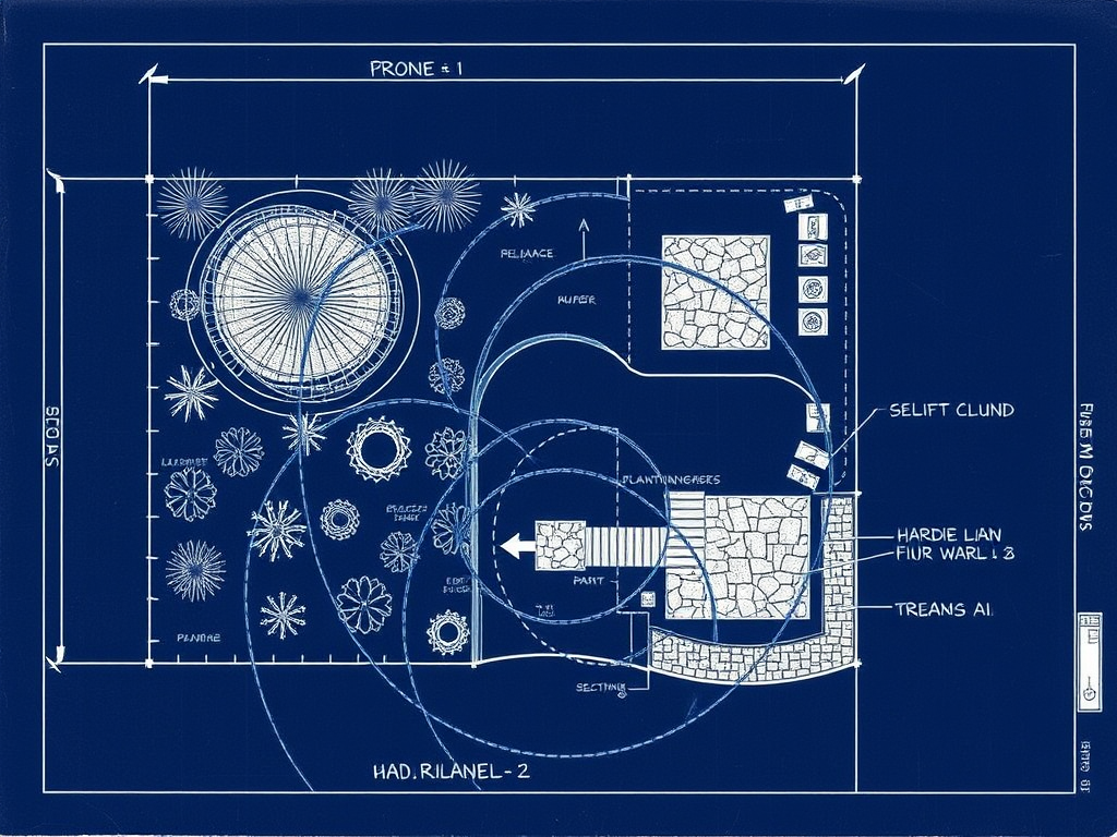 Technical blueprint of a landscape design plan for a landscaping website showcase